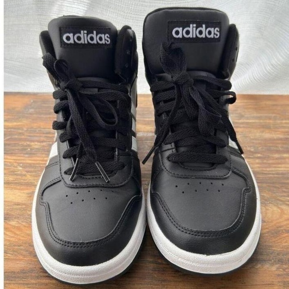 Adidas Hoops 2.0 Mid Sneakers Black White Stripes NWOT Men's 7.5 / Women's 9‎ - Picture 4 of 7